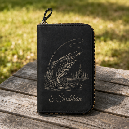 Personalized Leather Fishing Lure Storage Wallet – Custom Name Tackle Organizer Bag for Fishermen