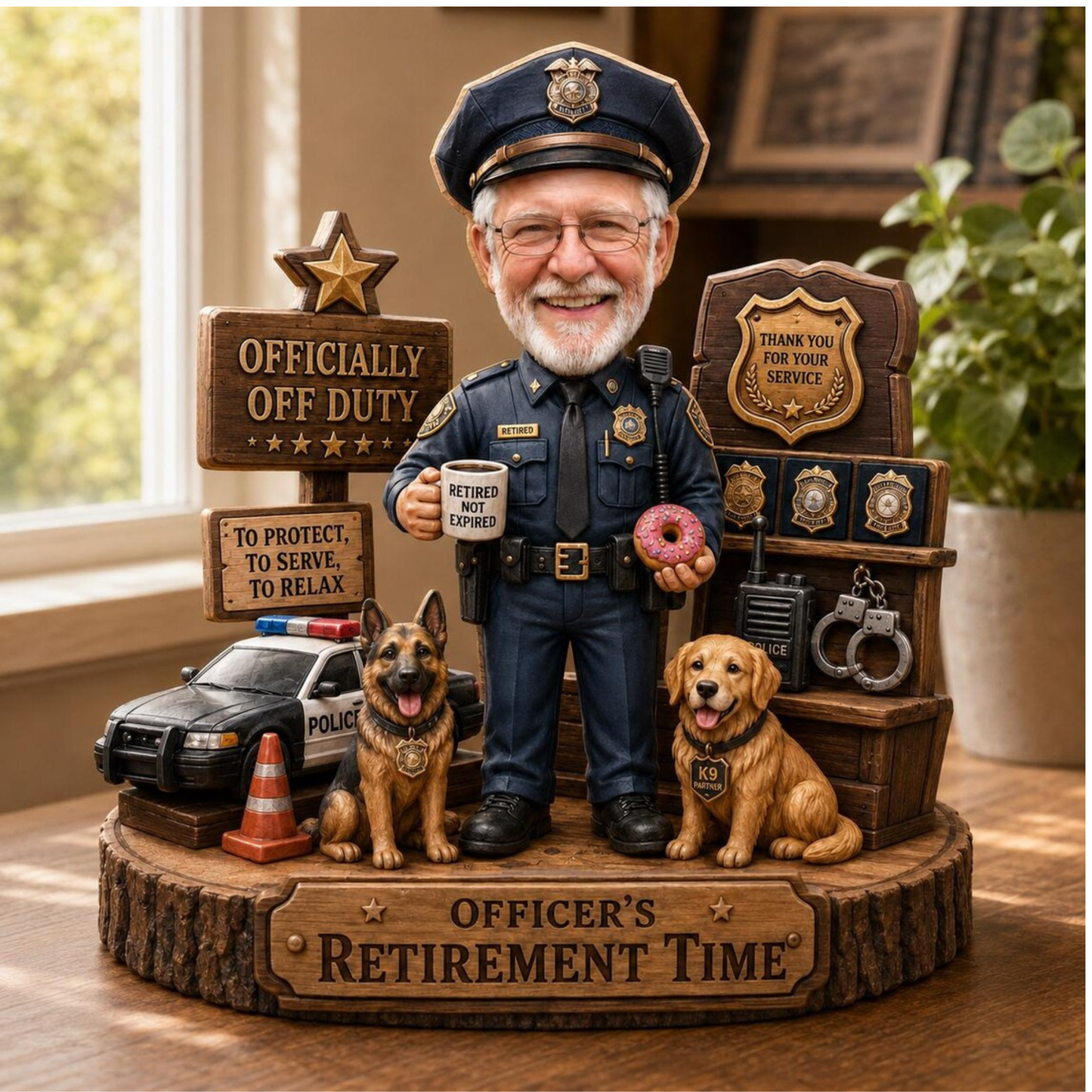 Personalized Police Retirement Gift for Men, Custom Police Officer Figurine, Retirement Keepsake with Photo & Name, Cop Retirement Desk Decor, Thank You for Your Service Gift