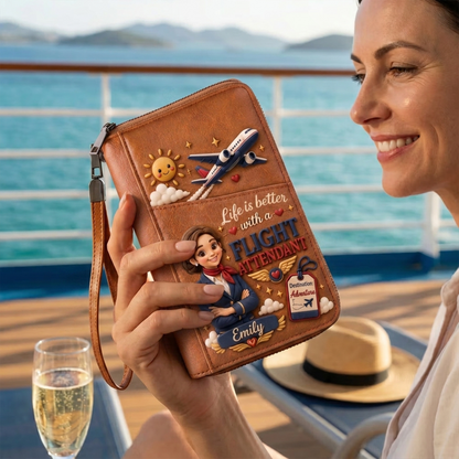 Personalized Flight Attendant Travel Wallet – Custom Name Passport & Document Organizer, Aviation-Themed Gift for Cabin Crew