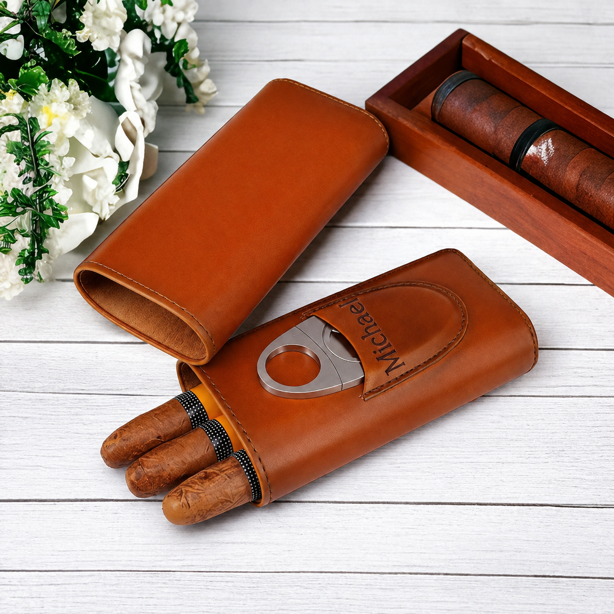 Legend Of The Highway - Personalized Trucker Leather Cigar Humidor Case