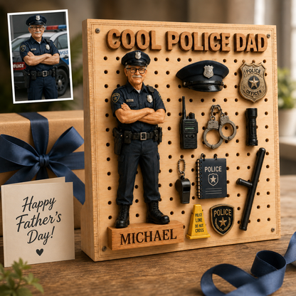 Cool Police Dad - Personalized 2-Layer Wooden Sign, Custom Photo Police Officer Dad Gift