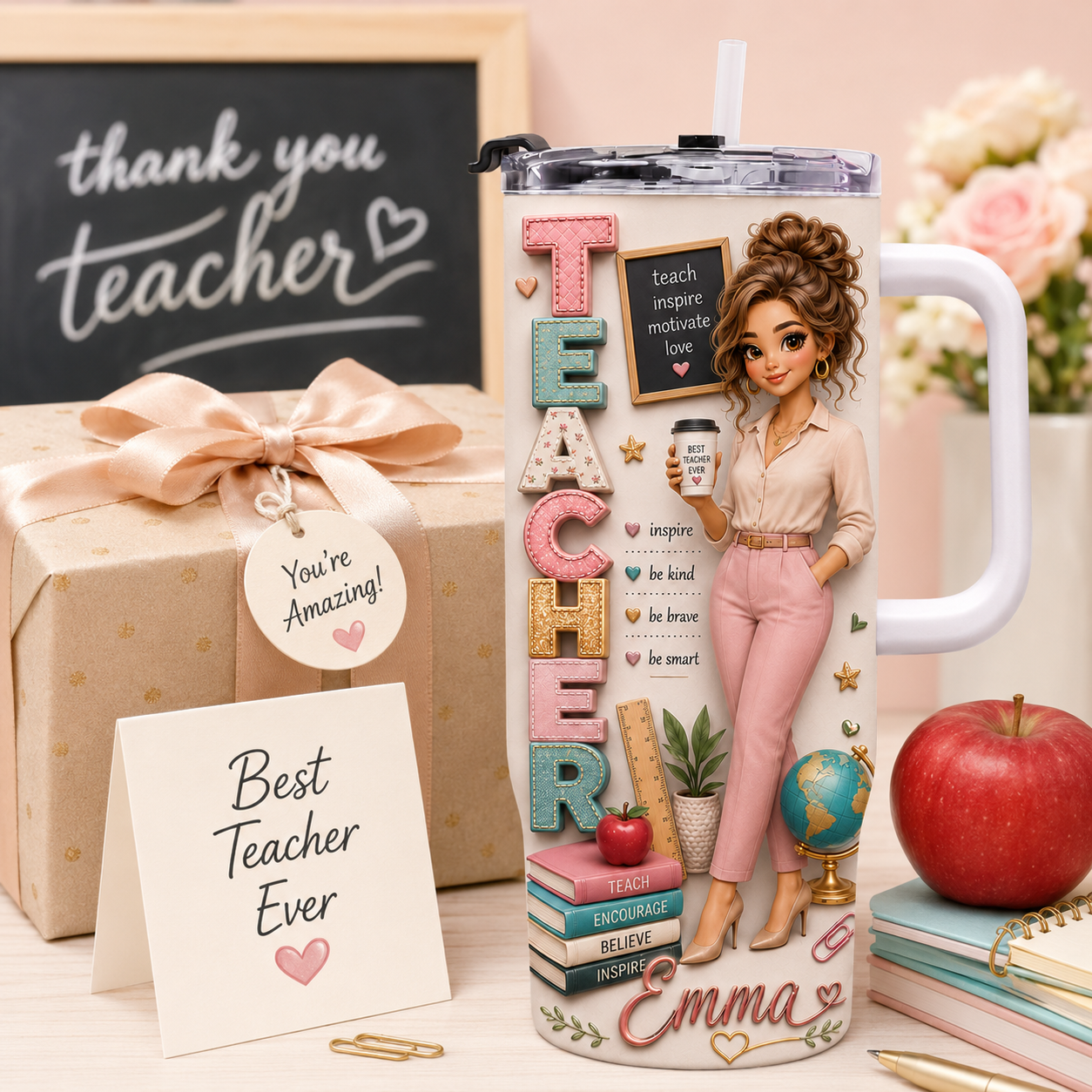 Personalized Teacher Nutrition Facts 40oz Tumbler – Custom Name Teacher Gift Cup