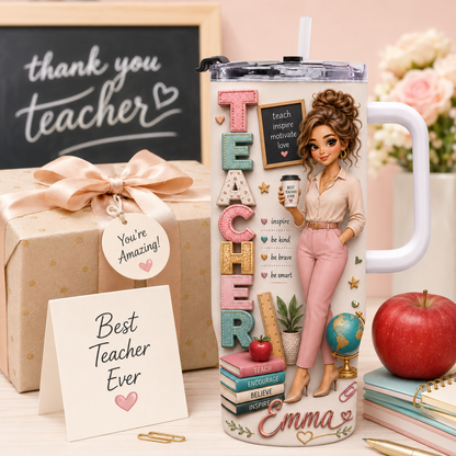 Personalized Teacher Nutrition Facts 40oz Tumbler – Custom Name Teacher Gift Cup