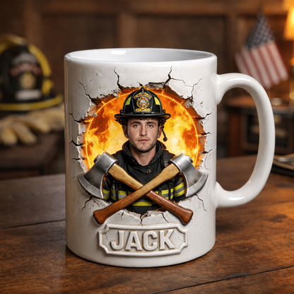 Custom Photo Firefighter Ceramic Mug – Personalized Firefighter Gift