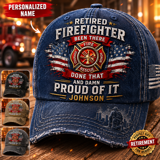 Personalized Retired Firefighter Vintage Cap – Custom Name Firefighter Retirement Gift