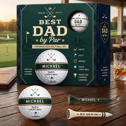 Personalized Best Dad Golf Ball Set, Custom Name Golf Balls & Tees, Father's Day Golf Gift for Dad, Personalized Golfing Gift