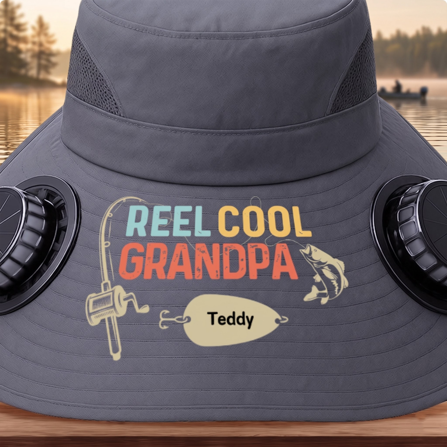 Custom Hat With Fans Solar Power - Personalized Birthday Fishing Gifts For Fisherman, Dad, Grandpa - Reel Cool Grandpa