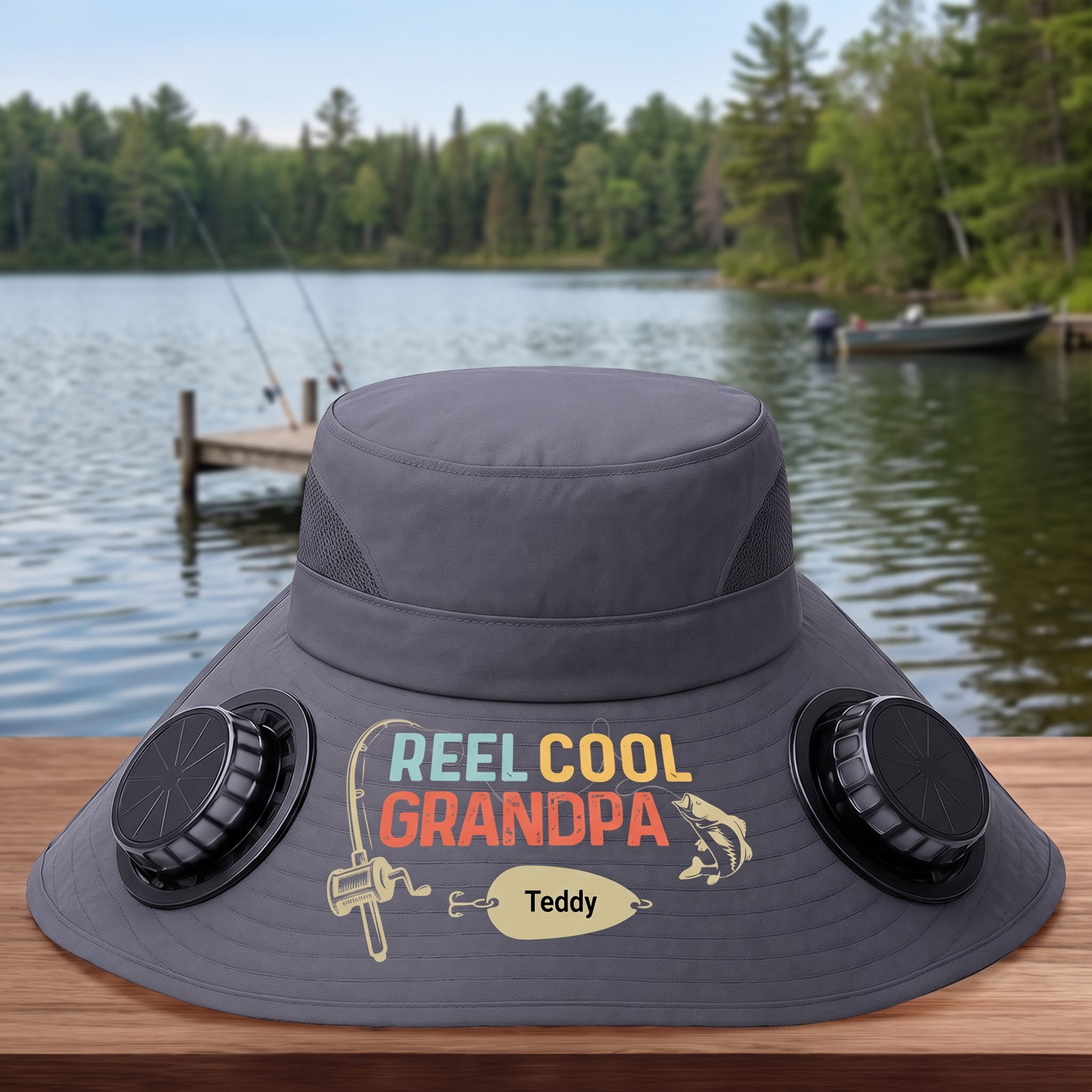 Custom Hat With Fans Solar Power - Personalized Birthday Fishing Gifts For Fisherman, Dad, Grandpa - Reel Cool Grandpa