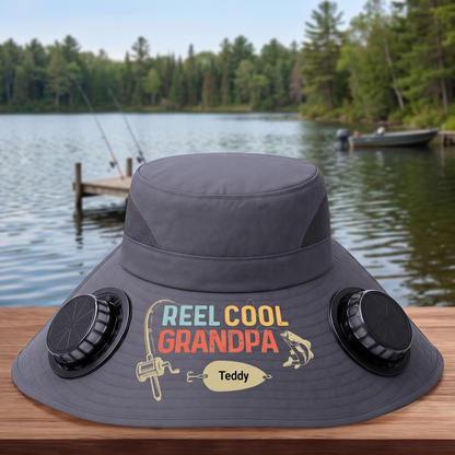 Custom Hat With Fans Solar Power - Personalized Birthday Fishing Gifts For Fisherman, Dad, Grandpa - Reel Cool Grandpa