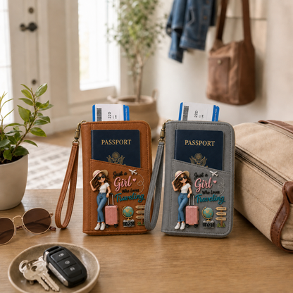 Just A Girl Who Loves Traveling Personalized Passport Holder Wallet – Custom Name Travel Organizer Gift for Her