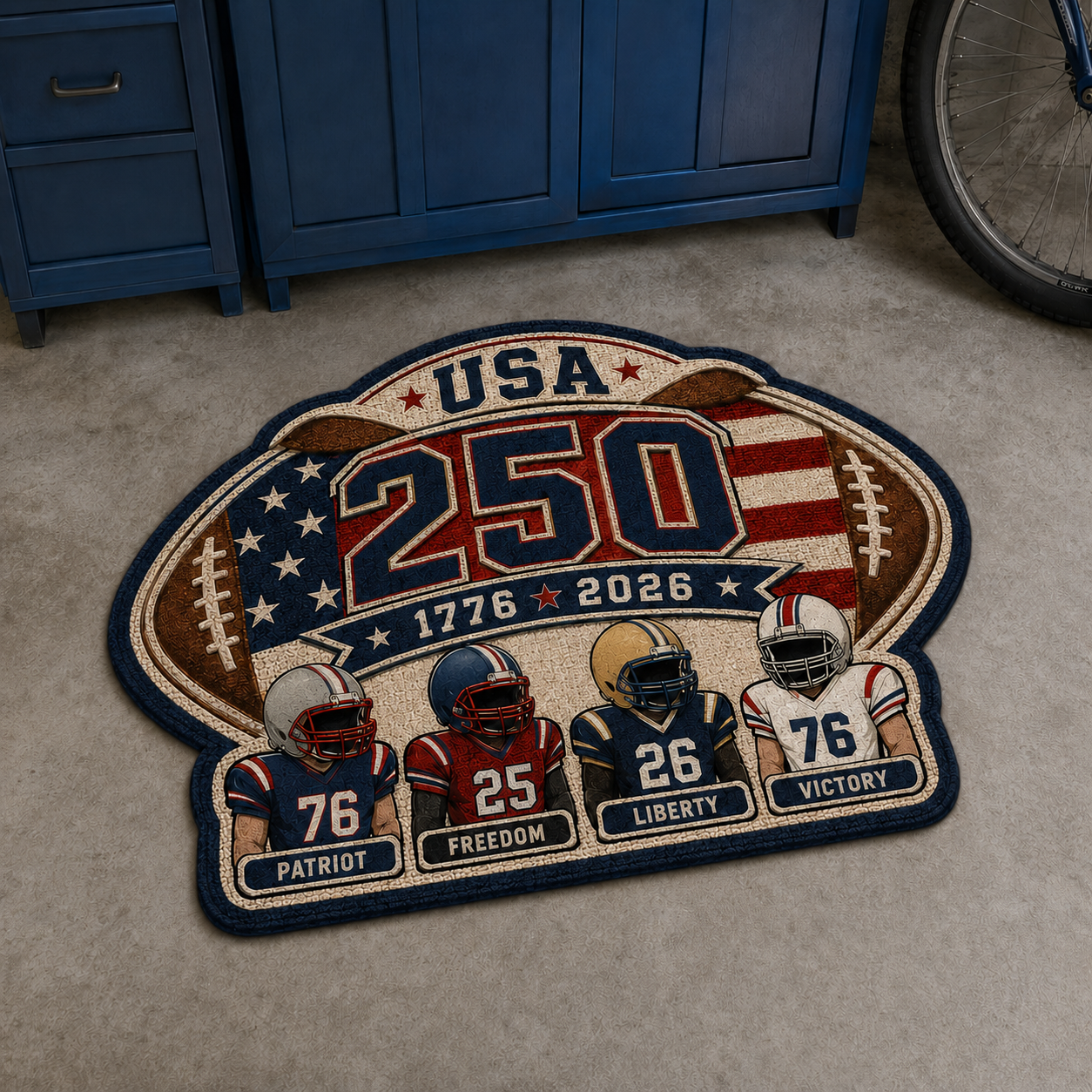 Personalized Shaped Decorative Mat – American Football 250th Anniversary Custom Family Player Doormat