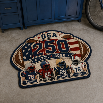 Personalized Shaped Decorative Mat – American Football 250th Anniversary Custom Family Player Doormat