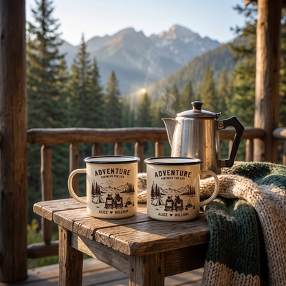 Adventure Partners For Life Couple Gift - Personalized Enamel Mug