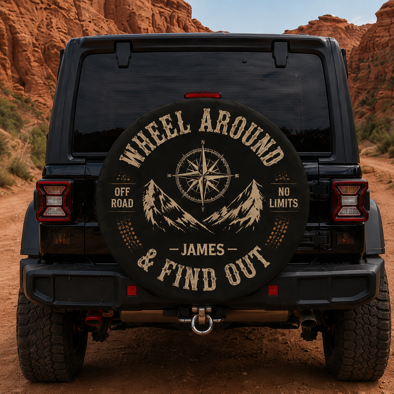 Personalized Off-Road Adventure Spare Tire Cover – Custom Name Overlanding Tire Cover for Jeep, SUV & RV