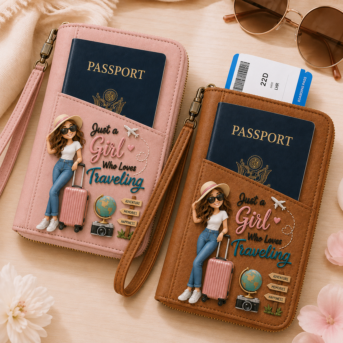 Just A Girl Who Loves Traveling Personalized Passport Holder Wallet – Custom Name Travel Organizer Gift for Her