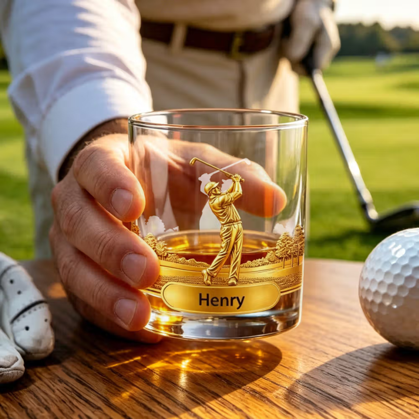 Personalised Golf Swing Character Name 10 oz Rock Old Fashioned Whiskey Glass Father's Day Birthday Gift for Man Golf Lover