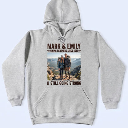 Custom Photo Hiking Partners Since Year Vintage - Personalized Couple T Shirt