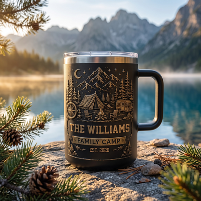 Personalized Hunting Camp Mug, Custom Family Name Hunting Coffee Mug, Deer Hunter Gift for Dad, Grandpa & Outdoorsman, Hunting Camp Cup