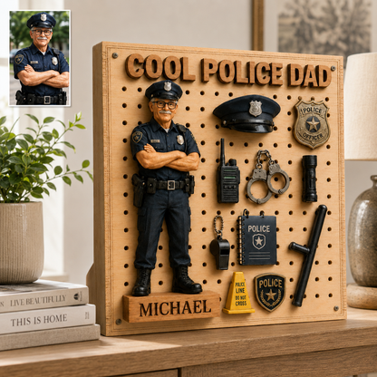 Cool Police Dad - Personalized 2-Layer Wooden Sign, Custom Photo Police Officer Dad Gift