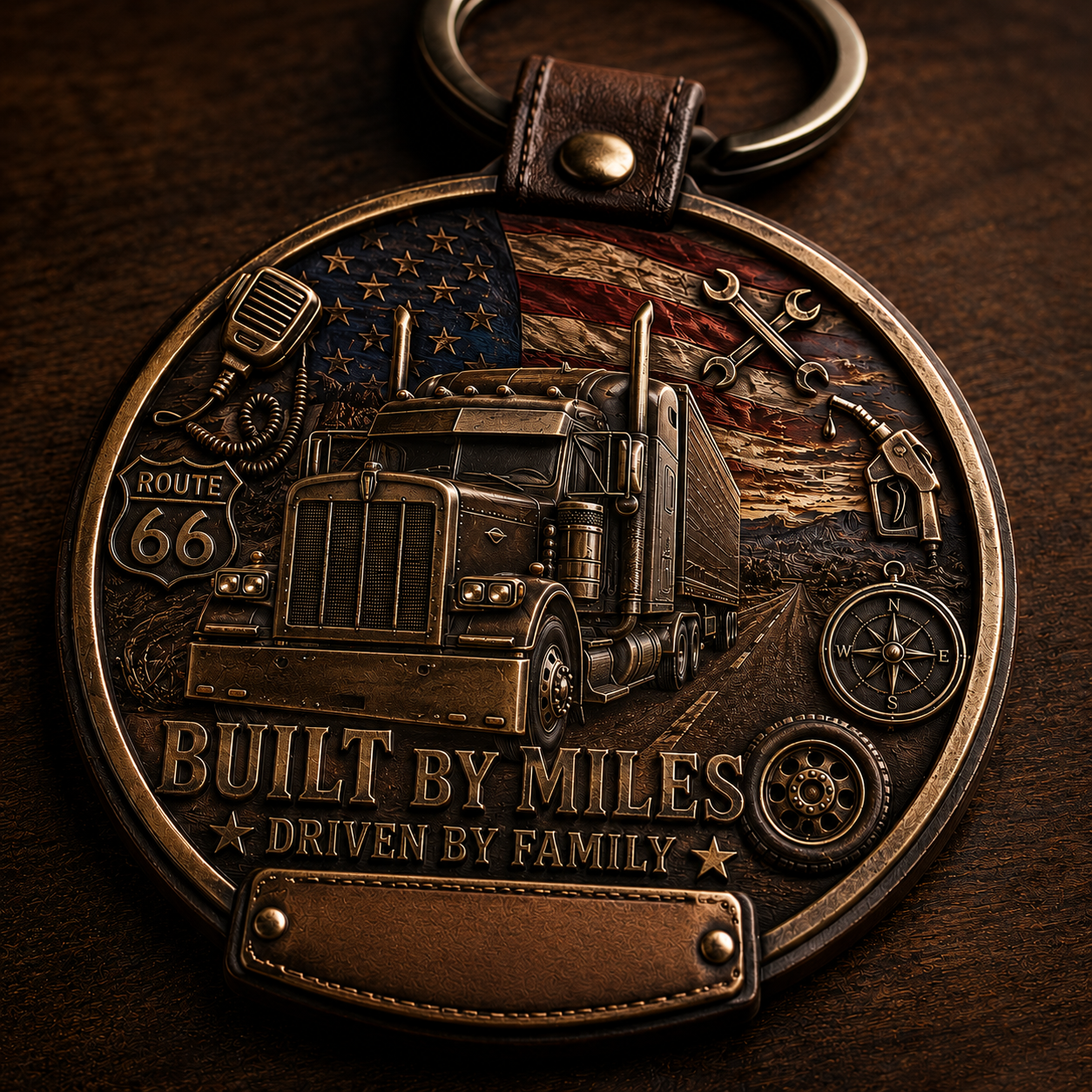 Personalized Trucker Keychain for Men – Custom Semi Truck Driver Gift, Engraved Leather & Metal Keychain, Trucker Dad Gift