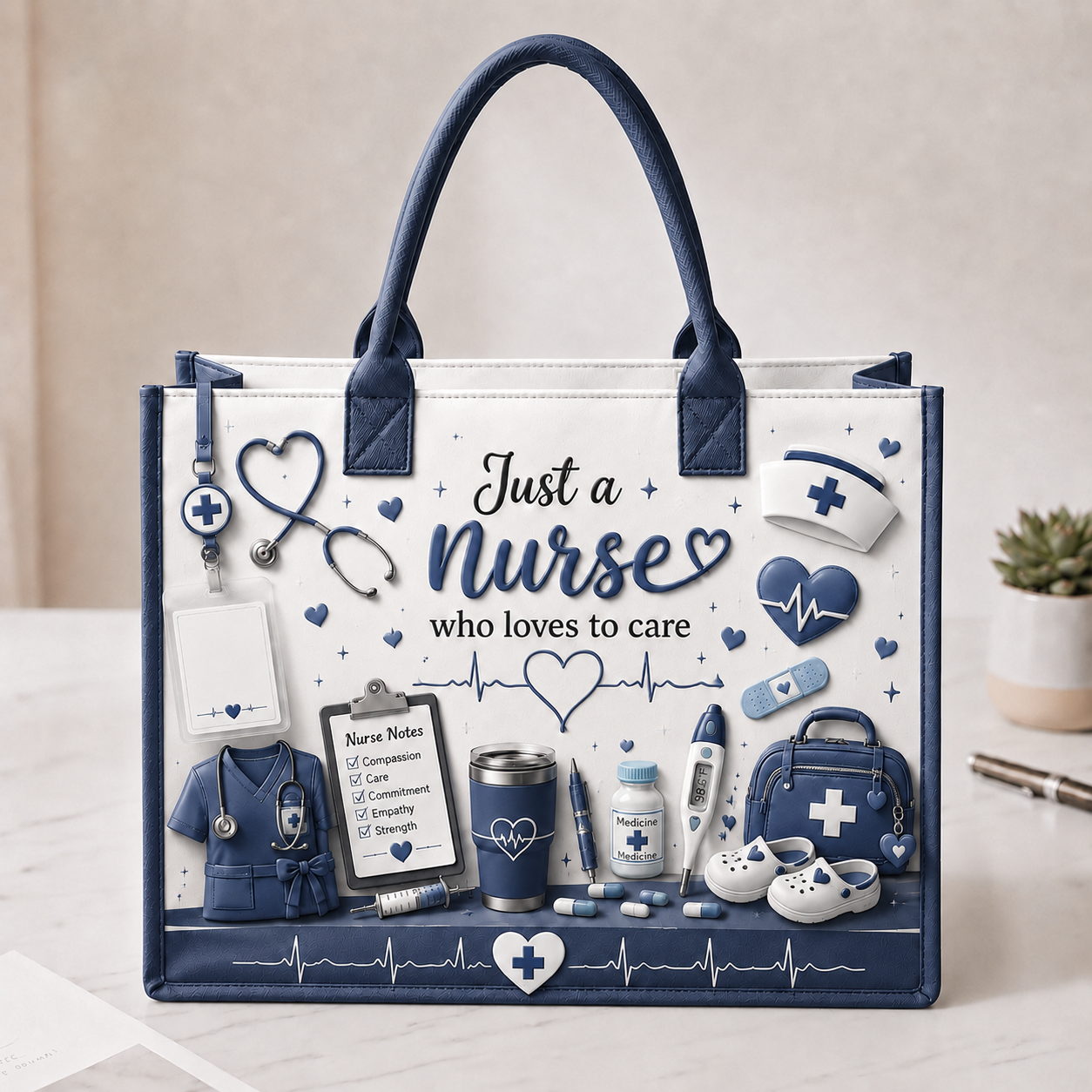 Personalized Nurse Tote Bag – Just A Nurse Who Loves To Care Custom Name Canvas Tote Bag, Nurse Appreciation Gift