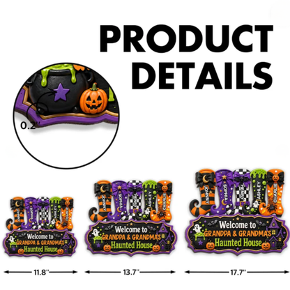 Whimsical Halloween Welcome To Grandma Grandpa Haunted House Witch Boots - Personalized Wood Sign - Halloween Decoration For Grandparents