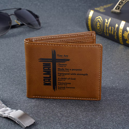 Personalised You Are Chosen Cross Men's Foldable PU Leather Wallet with Name Father's Day Baptism Birthday Gift for Christians Men