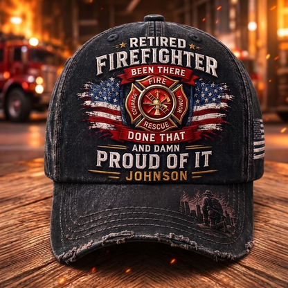 Personalized Retired Firefighter Vintage Cap – Custom Name Firefighter Retirement Gift