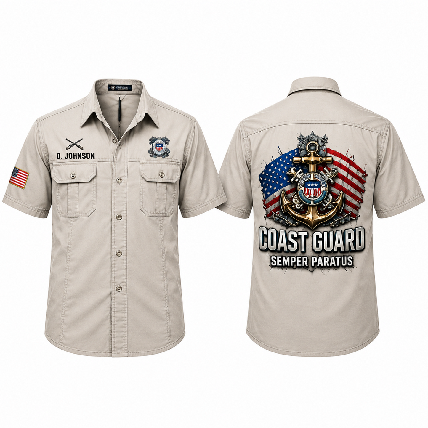 Custom US Military Branch & Unit Cotton Cargo Shirt – Personalized Veteran Name
