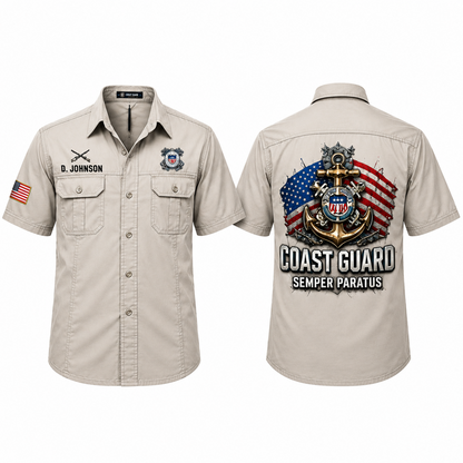 Custom US Military Branch & Unit Cotton Cargo Shirt – Personalized Veteran Name