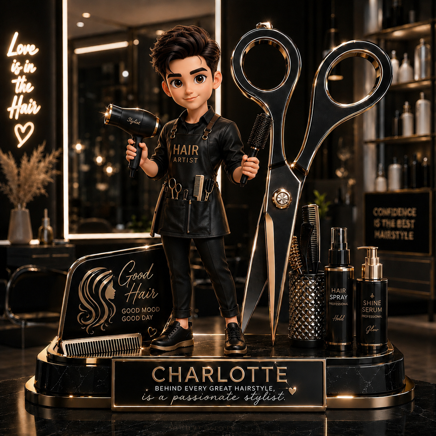 2-Layer Wooden Plaque Hairdresser Cartoon With Scissors Salon Decor A Unique Creative Gift For Hairstylists