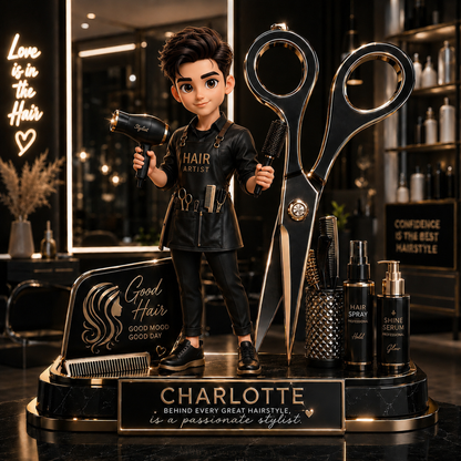 2-Layer Wooden Plaque Hairdresser Cartoon With Scissors Salon Decor A Unique Creative Gift For Hairstylists