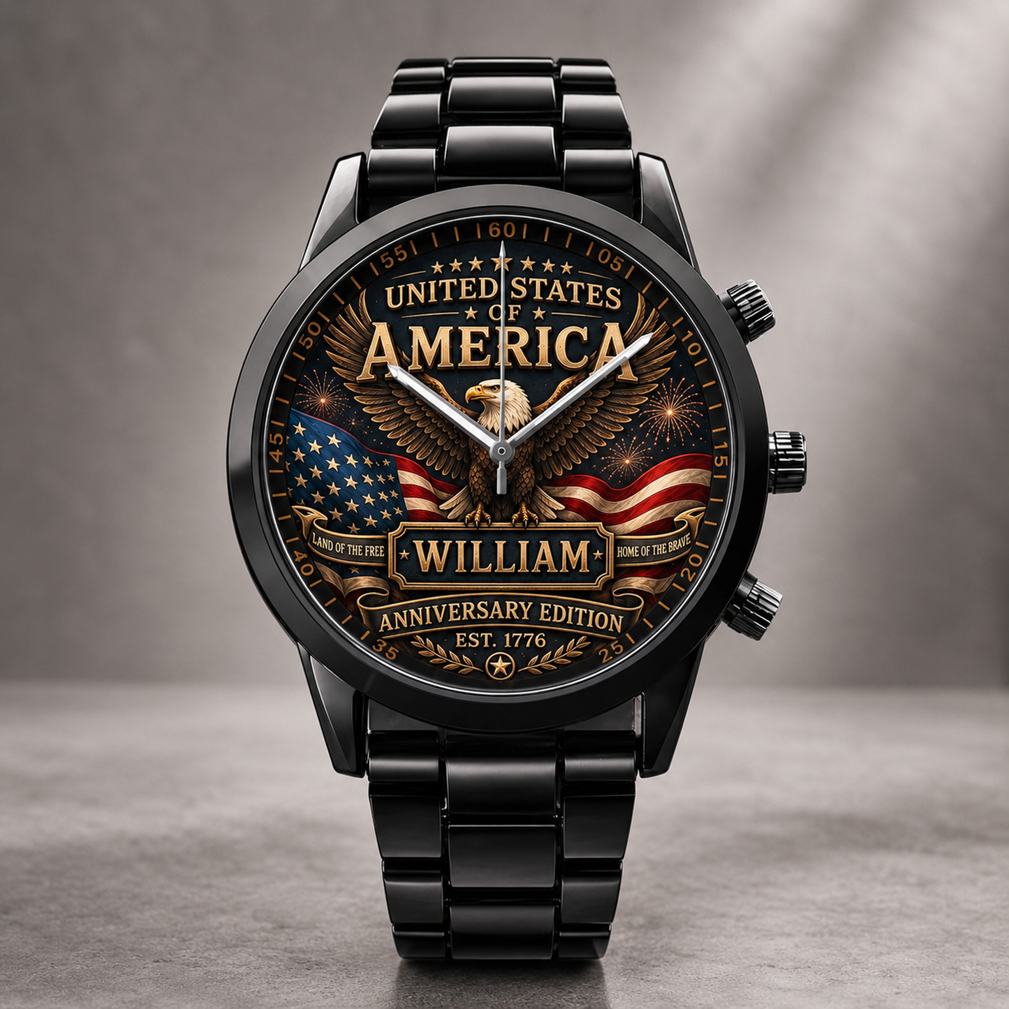 Personalized United States of America Anniversary Men’s Watch – Custom Name Patriotic Eagle Watch, American Pride Gift for Him
