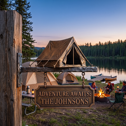 Personalized Camping Family Hanging Sign – Custom Camp Tent Wall Mount Sign