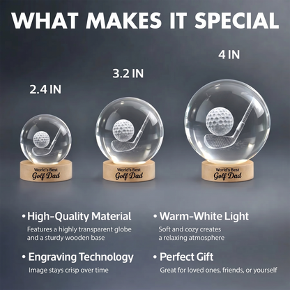 Globe Lamp Golf Crystal Ball Night Light, Warm Glow Golf Scene, Unique Gift for Best Dad