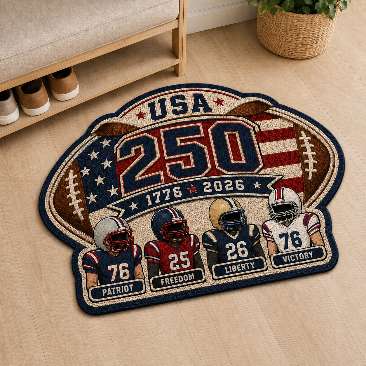 Personalized Shaped Decorative Mat – American Football 250th Anniversary Custom Family Player Doormat
