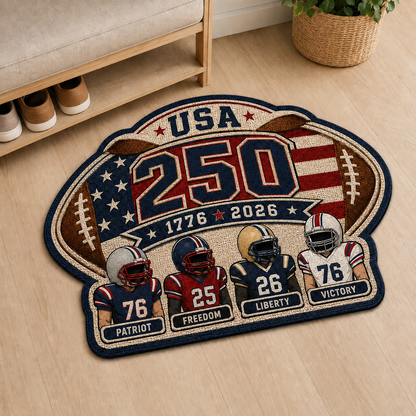 Personalized Shaped Decorative Mat – American Football 250th Anniversary Custom Family Player Doormat