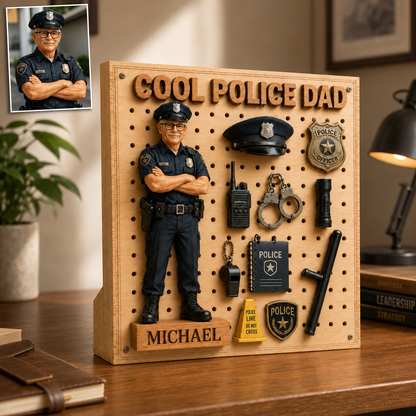 Cool Police Dad - Personalized 2-Layer Wooden Sign, Custom Photo Police Officer Dad Gift