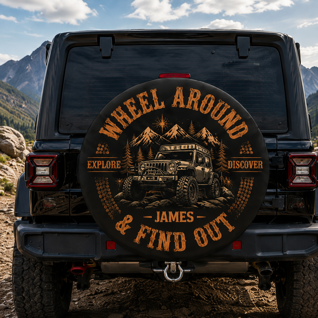 Personalized Off-Road Adventure Spare Tire Cover – Custom Name Overlanding Tire Cover for Jeep, SUV & RV