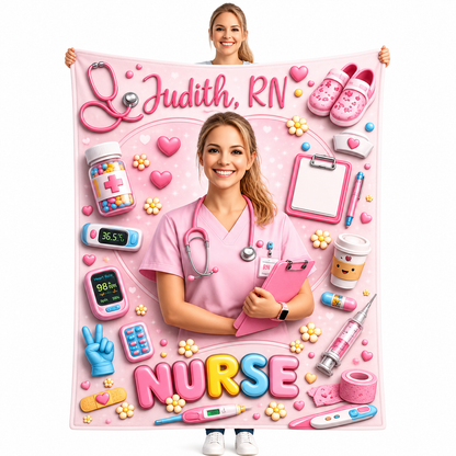 Personalized Nurse Photo Woven Blanket – Custom Photo & Name Nursing Gift for RN, LPN, CNA | Healthcare Appreciation Blanket