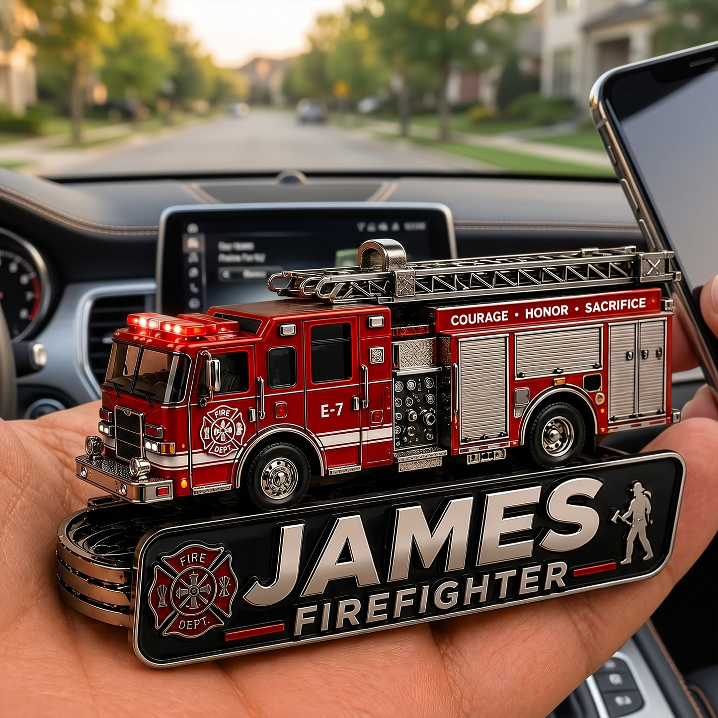 Personalized Firefighter Keychain, Custom Name Fire Truck Keychain, Firefighter Gift for Dad, Husband, Brother & Fireman