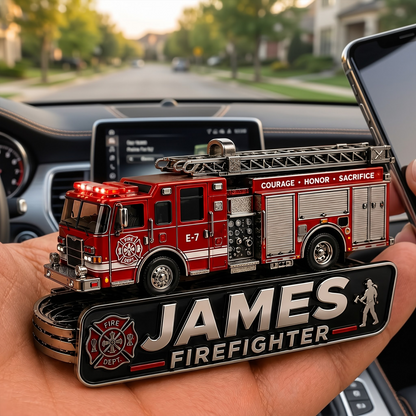 Personalized Firefighter Keychain, Custom Name Fire Truck Keychain, Firefighter Gift for Dad, Husband, Brother & Fireman