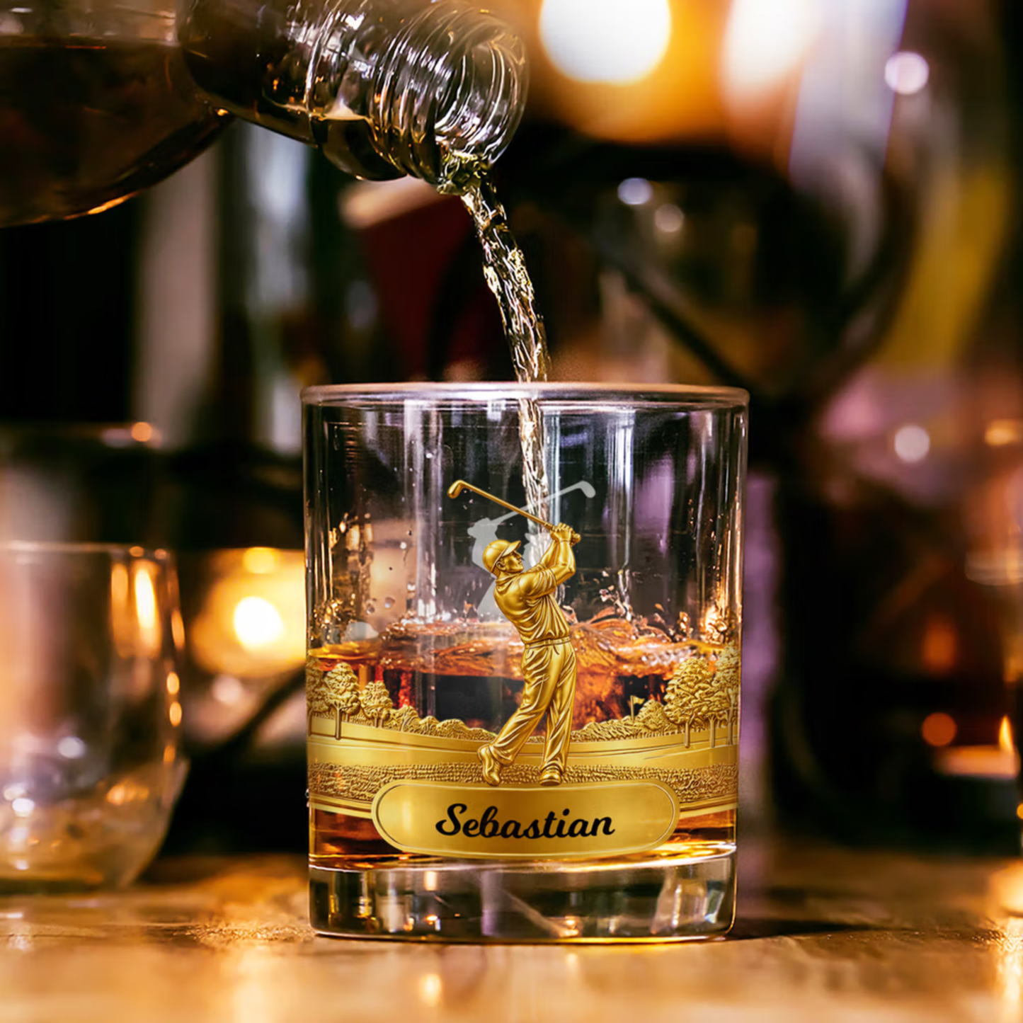 Personalised Golf Swing Character Name 10 oz Rock Old Fashioned Whiskey Glass Father's Day Birthday Gift for Man Golf Lover