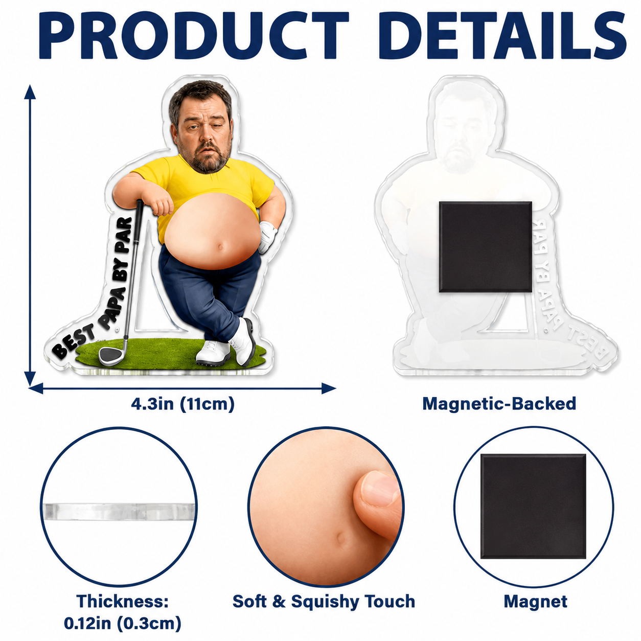 Custom Photo Golf Belly Dad - Personalized Squishy Acrylic Fridge Magnet