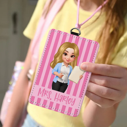 Trending Stripe Woman Style Teacher - Personalized ID Badge Holder - Back To School Gift For Teacher