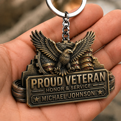 Personalized Veteran Keychain, Custom Name Proud Veteran Keychain, Eagle Military Gift for Veterans, Dad & Husband