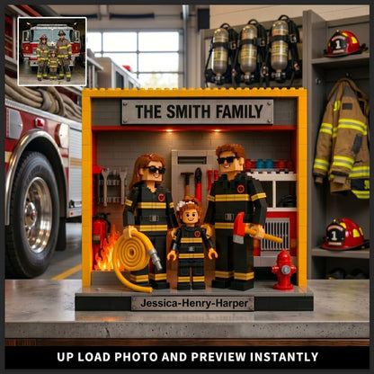 Personalized Firefighter Brick Blocks Display, Custom Firefighter Family Name Brick Figure, One-Sided Block Print Gift For Firefighter Dad, Mom, Family