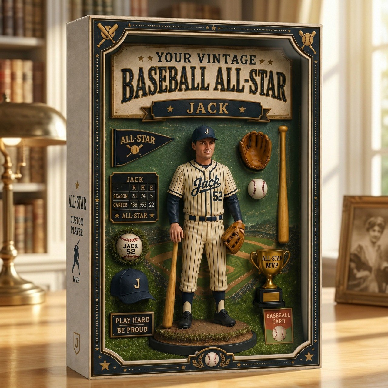 Personalized Vintage Baseball All-Star Acrylic Display Box – Custom Photo Baseball Player Keepsake Gift