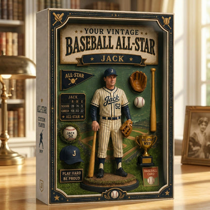 Personalized Vintage Baseball All-Star Acrylic Display Box – Custom Photo Baseball Player Keepsake Gift