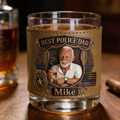 Personalized Police Dad Whiskey Glass With Custom Photo & Name